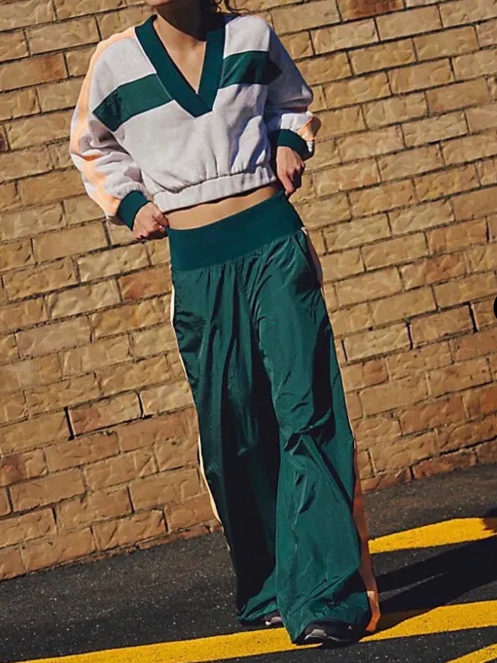Free People Time Trials Set XL NWT Track Jacket Wide Leg Pants Green SOLD OUT